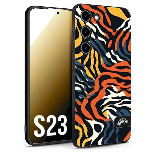 CUSTOMIZZA - Custodia cover nera morbida in tpu compatibile per Samsung S23 leopardato maculato tigrato tiger colorata gialla blu arancio