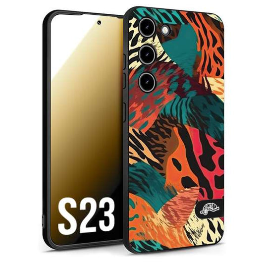 CUSTOMIZZA - Custodia cover nera morbida in tpu compatibile per Samsung S23 leopardato tigrato tiger colorata summer arancio verde fucsia