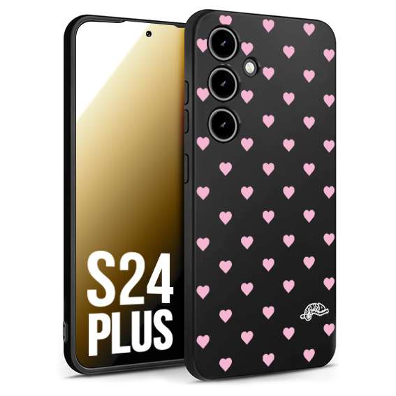 CUSTOMIZZA - Custodia cover nera morbida in tpu compatibile per Samsung S24 PLUS cuori pois rosa su nero donna pin up vintage