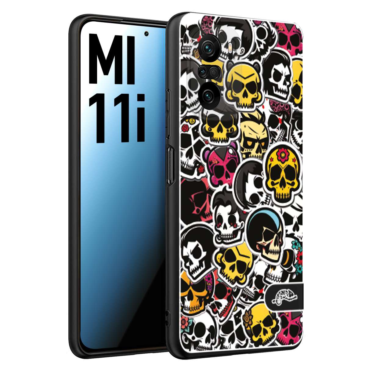 CUSTOMIZZA - Custodia cover nera morbida in tpu compatibile per Xiaomi Mi 11i sticker bomb teschi colorati adesivi skulls skater snowboard