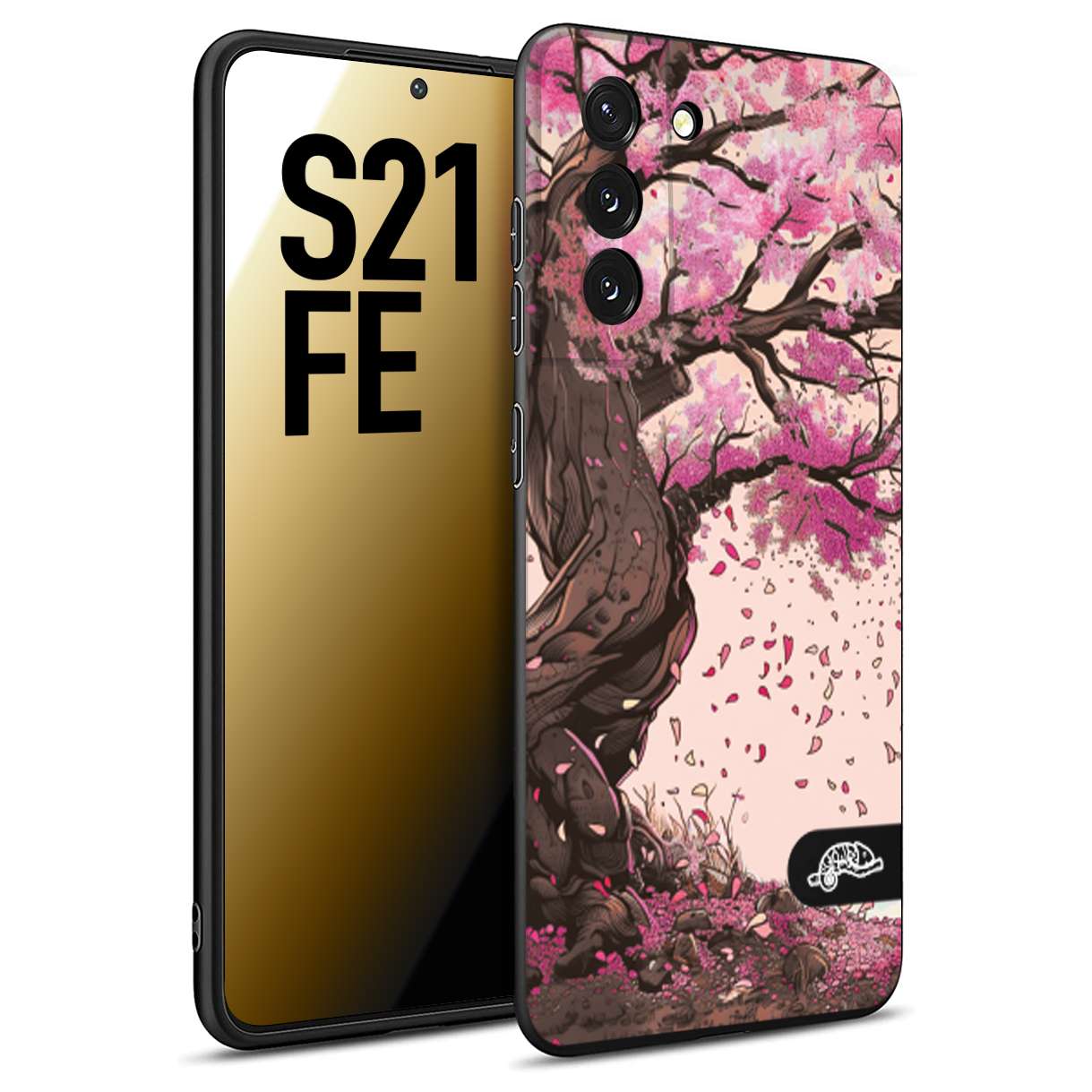 CUSTOMIZZA - Custodia cover nera morbida in tpu compatibile per Samsung S21 FE giapponese colori morbidi fiori di ciliegio rosa disegnata