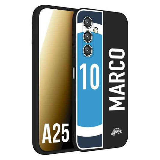 CUSTOMIZZA - Custodia cover nera morbida in tpu compatibile per Samsung A25 personalizzata calcio football nome e numero calciatori biancoazzurri bianco celesti