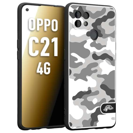 CUSTOMIZZA - Custodia cover nera morbida in tpu compatibile per Oppo Realme C21 4G camouflage mimetico militare bianco white