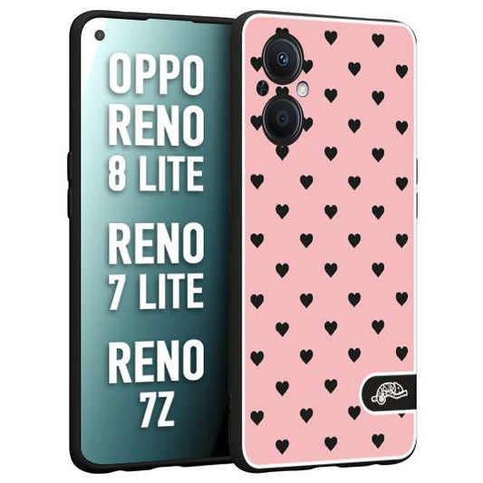 CUSTOMIZZA - Custodia cover nera morbida in tpu compatibile per Oppo Reno 7 Lite - 8 Lite - 7Z cuori pois rosa donna pin up vintage