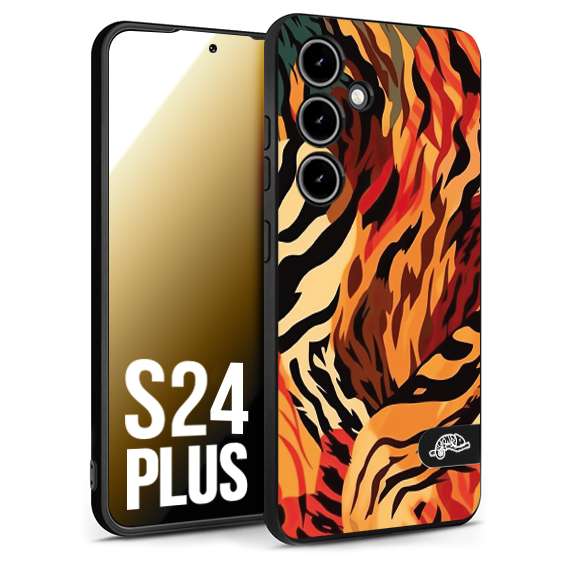 CUSTOMIZZA - Custodia cover nera morbida in tpu compatibile per Samsung S24 PLUS leopardato maculato tigrato tiger colorata gialla rossa arancio