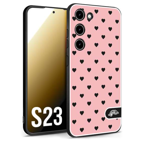 CUSTOMIZZA - Custodia cover nera morbida in tpu compatibile per Samsung S23 cuori pois rosa donna pin up vintage