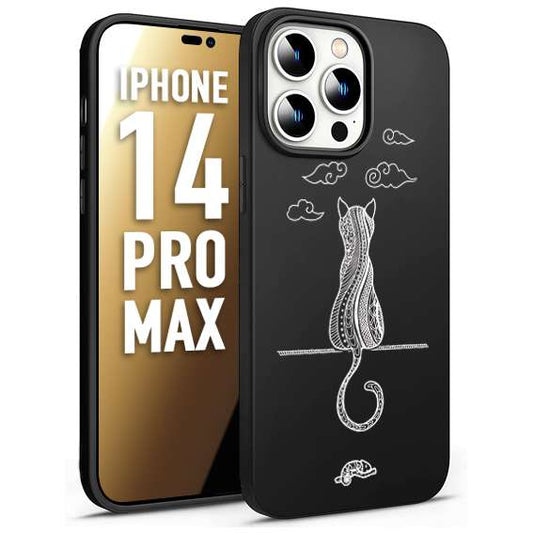 CUSTOMIZZA - Custodia cover nera morbida in tpu compatibile per iPhone 14 PRO MAX gatto mandala stilizzato gattino a rilievo soft touch donna bianca