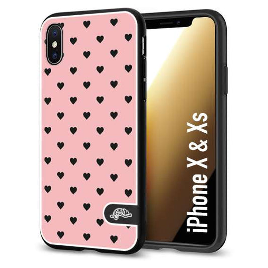 CUSTOMIZZA - Custodia cover nera morbida in tpu compatibile per iPhone X - Xs cuori pois rosa donna pin up vintage