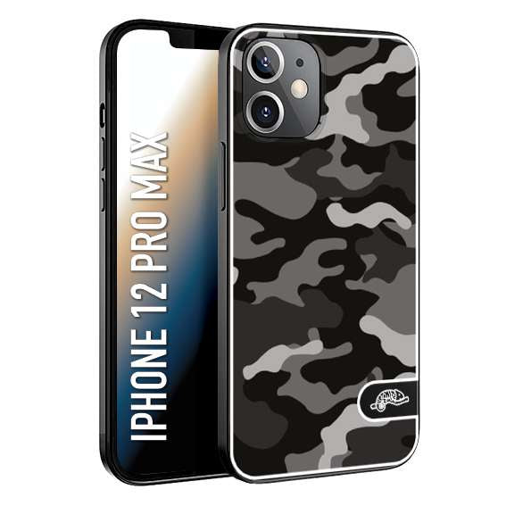 CUSTOMIZZA - Custodia cover nera morbida in tpu compatibile per iPhone 12 PRO MAX camouflage mimetico militare nero black grigio