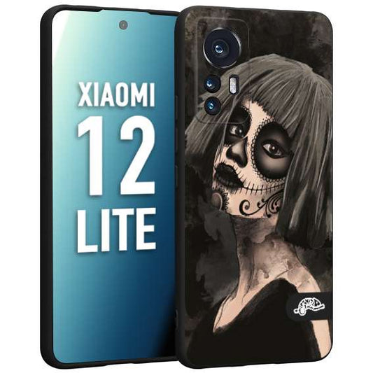 CUSTOMIZZA - Custodia cover nera morbida in tpu compatibile per Xiaomi 12 LITE chicana messicana dea de la muerte donna santa tattoo disegnata