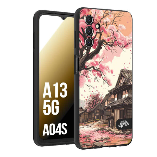 CUSTOMIZZA - Custodia cover nera morbida in tpu compatibile per Samsung A04S - A13 5G casa giapponese rosa ciliegio in fiore disegnata tattoo