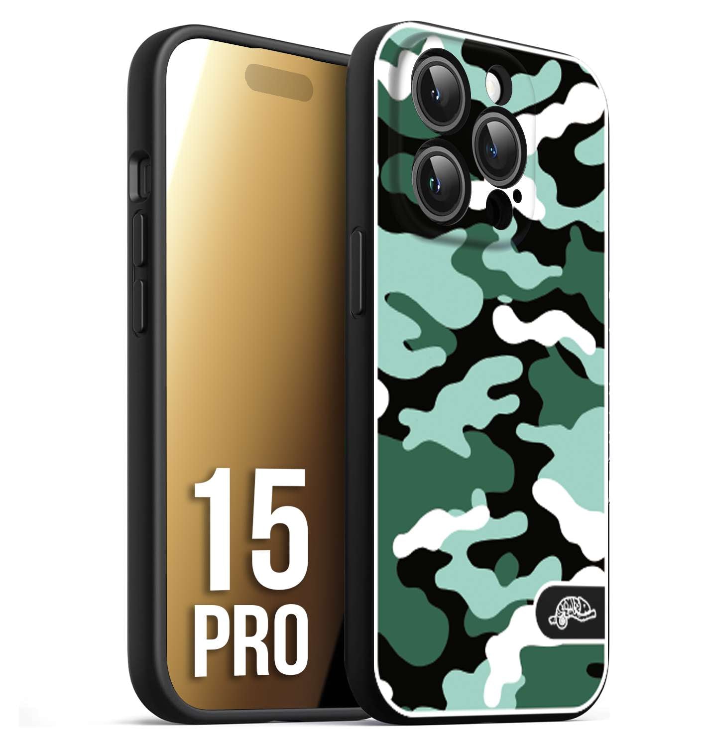 CUSTOMIZZA - Custodia cover nera morbida in tpu compatibile per iPhone 15 PRO camouflage mimetico militare verde green