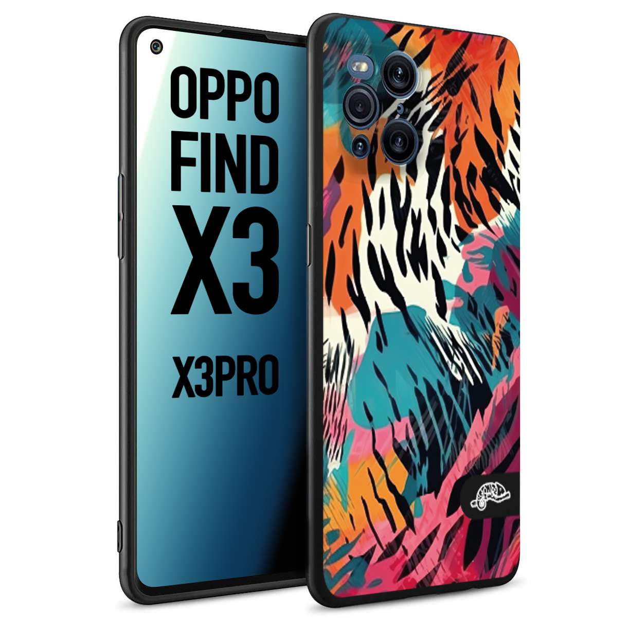 CUSTOMIZZA - Custodia cover nera morbida in tpu compatibile per Oppo Find X3 - Find X3 Pro 5G leopardato maculato tigrato tiger colorata summer color