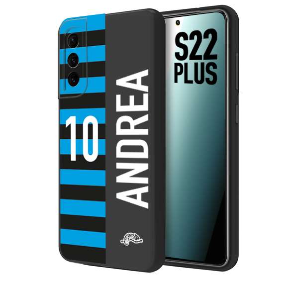 CUSTOMIZZA - Custodia cover nera morbida in tpu compatibile per Samsung S22 PLUS personalizzata calcio football nome e numero calciatori nerazzurra