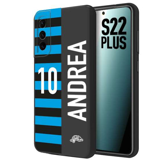 CUSTOMIZZA - Custodia cover nera morbida in tpu compatibile per Samsung S22 PLUS personalizzata calcio football nome e numero calciatori nerazzurra