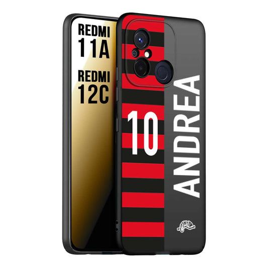 CUSTOMIZZA - Custodia cover nera morbida in tpu compatibile per Xiaomi Redmi 11A - 12C personalizzata calcio football nome e numero calciatori rossonera