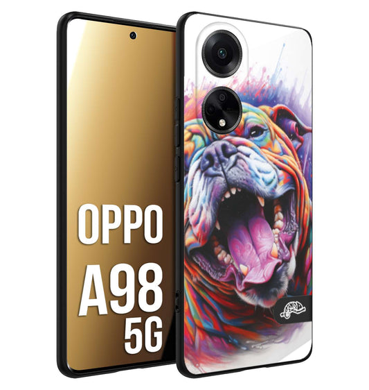 CUSTOMIZZA - Custodia cover nera morbida in tpu compatibile per Oppo A98 5G animali color bulldog cane dog colori vibranti disegnato schizzo