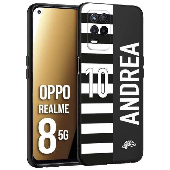 CUSTOMIZZA - Custodia cover nera morbida in tpu compatibile per Oppo Realme 8 5G personalizzata calcio football nome e numero calciatori bianconera