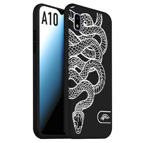 CUSTOMIZZA - Custodia cover nera morbida in tpu compatibile per Samsung A10 serpente snake bianco a rilievo disegnato tattoo tatuaggio