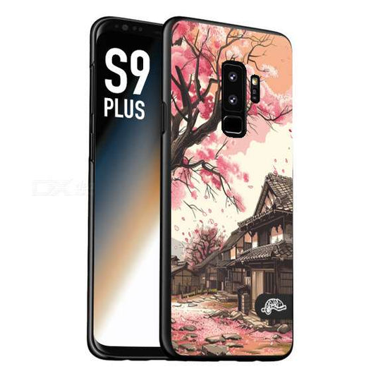 CUSTOMIZZA - Custodia cover nera morbida in tpu compatibile per Samsung S9 PLUS casa giapponese rosa ciliegio in fiore disegnata tattoo