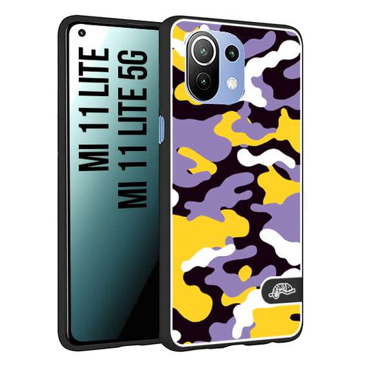 CUSTOMIZZA - Custodia cover nera morbida in tpu compatibile per Xiaomi Mi 11 Lite / Mi 11 Lite 5G camouflage mimetico militare viola lilla giallo