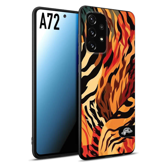 CUSTOMIZZA - Custodia cover nera morbida in tpu compatibile per Samsung A72 leopardato maculato tigrato tiger colorata gialla rossa arancio