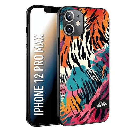 CUSTOMIZZA - Custodia cover nera morbida in tpu compatibile per iPhone 12 PRO MAX leopardato maculato tigrato tiger colorata summer color