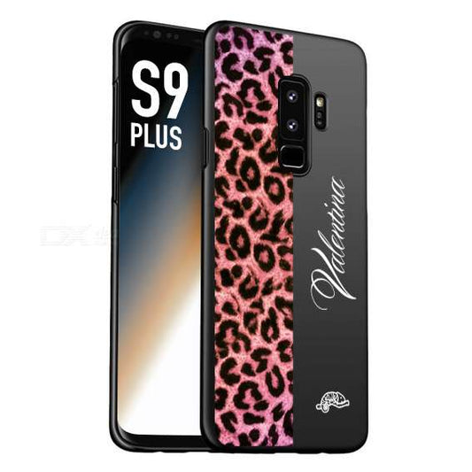 CUSTOMIZZA - Custodia cover nera morbida in tpu compatibile per Samsung S9 PLUS leopardato rosa fucsia personalizzata nome iniziali