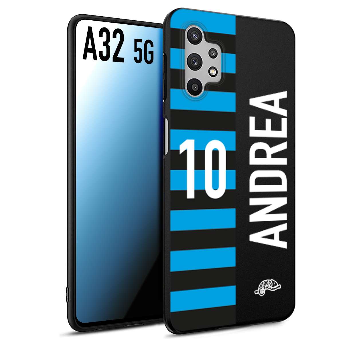 CUSTOMIZZA - Custodia cover nera morbida in tpu compatibile per Samsung A32 5G personalizzata calcio football nome e numero calciatori nerazzurra