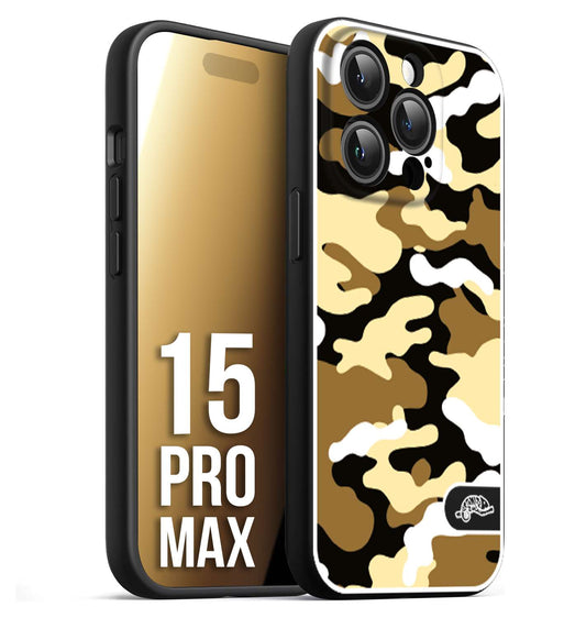 CUSTOMIZZA - Custodia cover nera morbida in tpu compatibile per iPhone 15 PRO MAX camouflage mimetico militare giallo desert brown