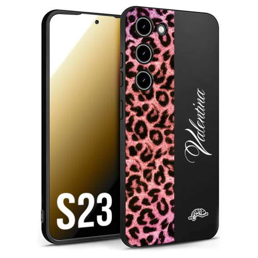 CUSTOMIZZA - Custodia cover nera morbida in tpu compatibile per Samsung S23 leopardato rosa fucsia personalizzata nome iniziali