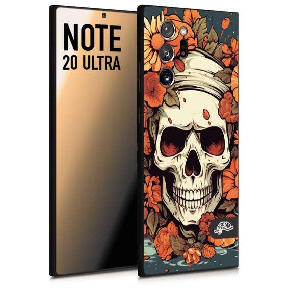 CUSTOMIZZA - Custodia cover nera morbida in tpu compatibile per Samsung NOTE 20 ULTRA teschio skull flowers fiori tattoo disegnato alta definizione