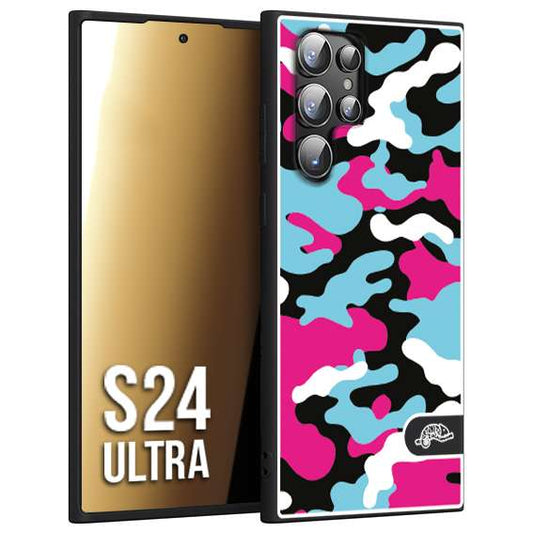 CUSTOMIZZA - Custodia cover nera morbida in tpu compatibile per Samsung S24 ULTRA camouflage mimetico militare fucsia celeste