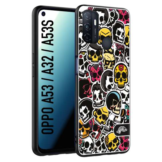 CUSTOMIZZA - Custodia cover nera morbida in tpu compatibile per Oppo A53 - A32 - A53S sticker bomb teschi colorati adesivi skulls skater snowboard