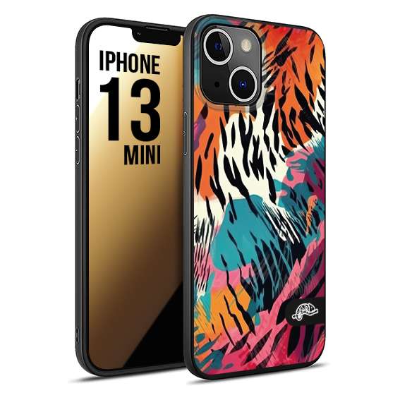 CUSTOMIZZA - Custodia cover nera morbida in tpu compatibile per iPhone 13 MINI leopardato maculato tigrato tiger colorata summer color