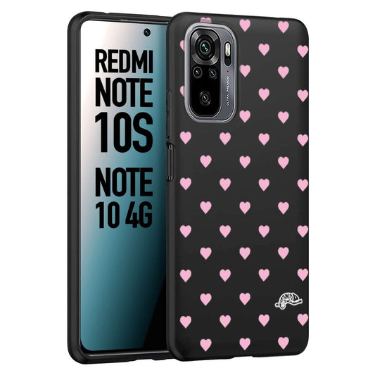 CUSTOMIZZA - Custodia cover nera morbida in tpu compatibile per Xiaomi Redmi Note 10S cuori pois rosa su nero donna pin up vintage