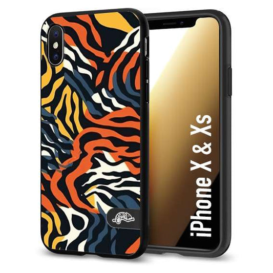 CUSTOMIZZA - Custodia cover nera morbida in tpu compatibile per iPhone X - Xs leopardato maculato tigrato tiger colorata gialla blu arancio