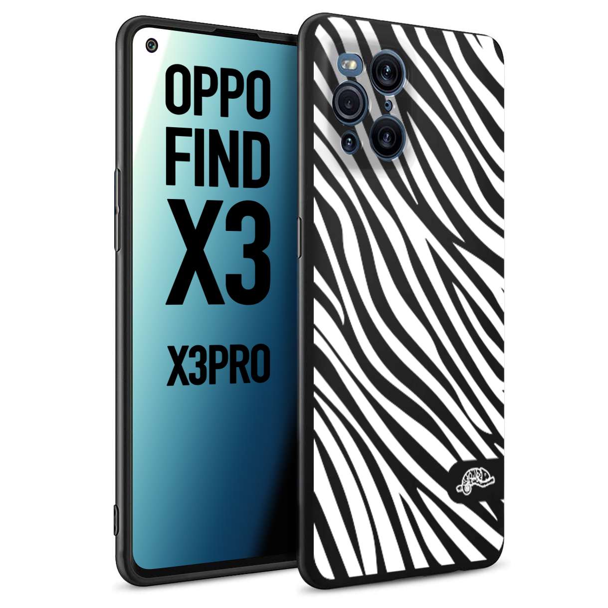 CUSTOMIZZA - Custodia cover nera morbida in tpu compatibile per Oppo Find X3 - Find X3 Pro 5G zebrata maculata a rilievo soft touch donna bianca