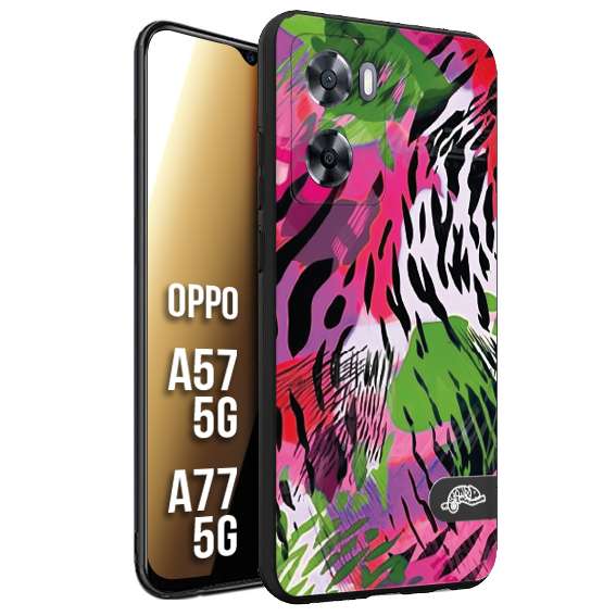 CUSTOMIZZA - Custodia cover nera morbida in tpu compatibile per Oppo A57 5G - A77 5G leopardato tigrato tiger colorata summer color verde fucsia