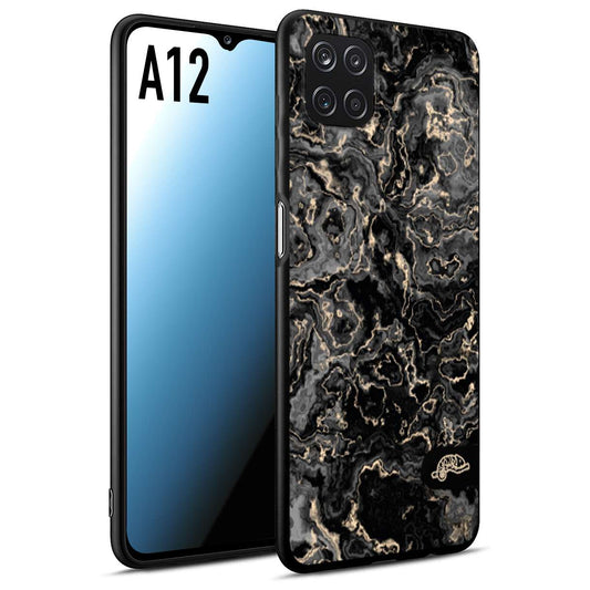 CUSTOMIZZA - Custodia cover nera morbida in tpu compatibile per Samsung A12 effetto marmo marble nero black venature dorato pietra