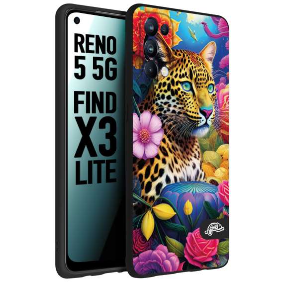 CUSTOMIZZA - Custodia cover nera morbida in tpu compatibile per Oppo Reno 5 5G fiori astratti donna flower fantasia leopardo ghepardo animali colorati