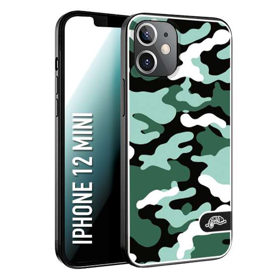 CUSTOMIZZA - Custodia cover nera morbida in tpu compatibile per iPhone 12 MINI camouflage mimetico militare verde green