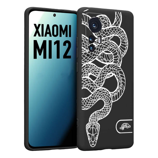 CUSTOMIZZA - Custodia cover nera morbida in tpu compatibile per Xiaomi 12 5G serpente snake bianco a rilievo disegnato tattoo tatuaggio