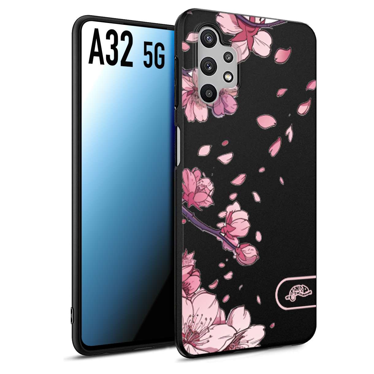 CUSTOMIZZA - Custodia cover nera morbida in tpu compatibile per Samsung A32 5G giapponese fiori di ciliegio in fiore a rilievo disegnata tattoo