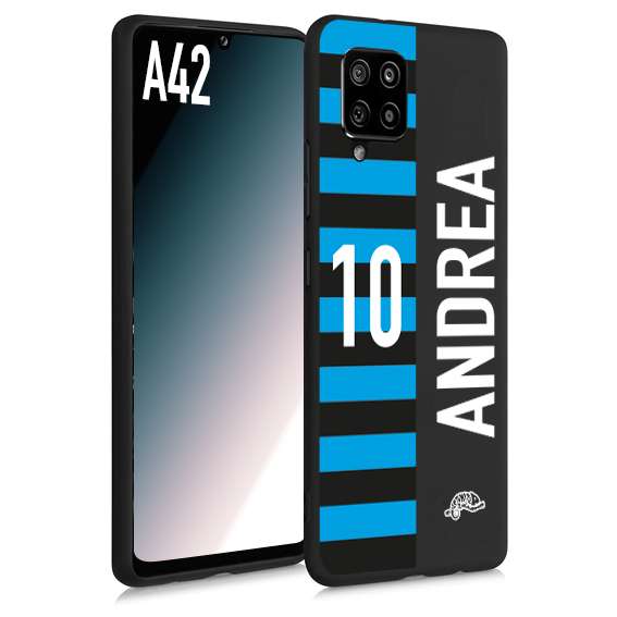 CUSTOMIZZA - Custodia cover nera morbida in tpu compatibile per Samsung A42 personalizzata calcio football nome e numero calciatori nerazzurra