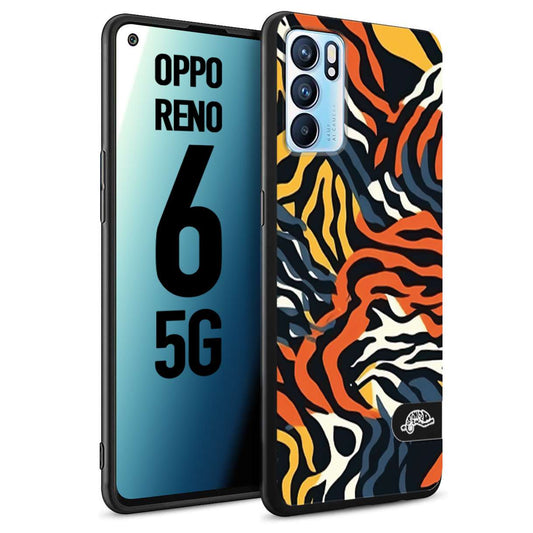 CUSTOMIZZA - Custodia cover nera morbida in tpu compatibile per Oppo Reno 6 5G leopardato maculato tigrato tiger colorata gialla blu arancio