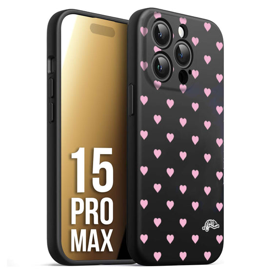 CUSTOMIZZA - Custodia cover nera morbida in tpu compatibile per iPhone 15 PRO MAX cuori pois rosa su nero donna pin up vintage