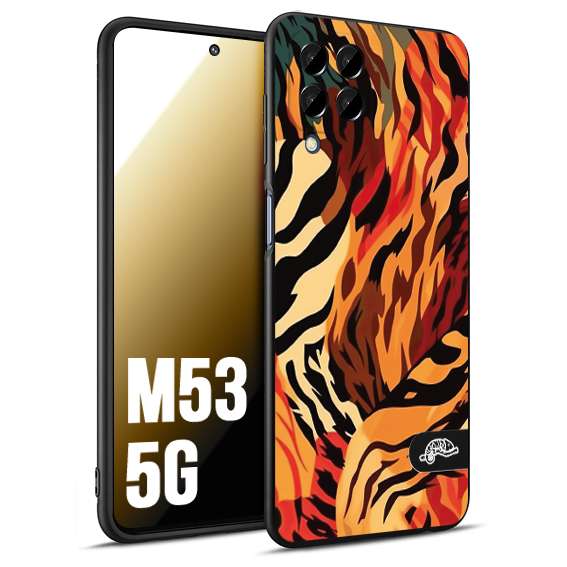 CUSTOMIZZA - Custodia cover nera morbida in tpu compatibile per Samsung M53 5G leopardato maculato tigrato tiger colorata gialla rossa arancio