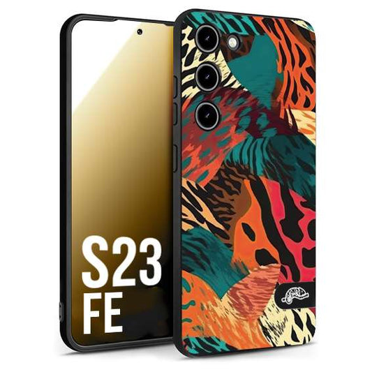 CUSTOMIZZA - Custodia cover nera morbida in tpu compatibile per Samsung S23 FE leopardato tigrato tiger colorata summer arancio verde fucsia