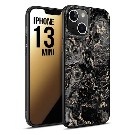 CUSTOMIZZA - Custodia cover nera morbida in tpu compatibile per iPhone 13 MINI effetto marmo marble nero black venature dorato pietra